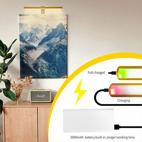 Picture Light With Remote For Paintings And Posters Full Metal Wall Sconce Art Lighting showing charging status and use
