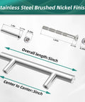 Image displaying stainless steel brushed nickel cabinet handle with dimensions, including 1.87-inch screw and 3-inch hole to hole.