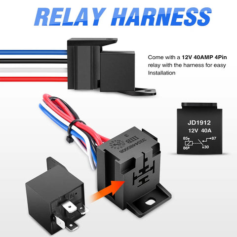 Relay harness and 12V 40AMP 4Pin relay for 12V 2 In 1 Ignition Switch Panel With Rocker And Engine Start Button Toggle Switches