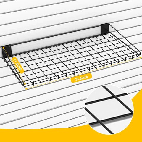 Two-Pack Heavy Duty Slatwall Shelves 23.6 By 11.8 Inch Metal Wire Shelves for Garage and Home Organization, front view