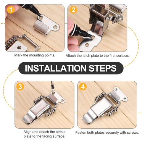 Super Tough Stainless Steel Spring Loaded Toggle Latches With Angle Hook For Toolbox Garage Cabinet And Barn Doors Rust Resistant Heavy Duty Locking Hasps Clamps Set Of 2 Pieces That Hold Up Big.. 201 steel 59x35mm latch installation steps