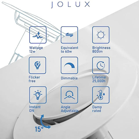 Jolux 6 Pack 5/6 Inch 5CCT LED Can Light Gimbal Retrofit Downlight features, listing specs and angles for adjustable lighting.