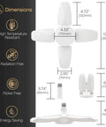 Dimensions diagram of 2 Pack Deformable Dimmable Ceiling LED Lights 60W 6000 Lumens Each with 4 leaf panels, screw-in base.