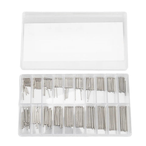 Stainless Steel Watch Band Link Pins And Spring Bar Tool Set With Durable Storage Box 300Pcs Replacement Pins 1.0mm kit displayed