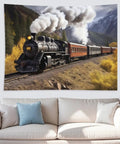 Steam Locomotive Train Wall Tapestry Poster Ultra Soft Polyester Backdrop For Bedroom Cozy Vibes Vintage Style Decor 60x80 Inches