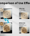 Infographic for Creality honeycomb laser bed; before/after use with wooden snowflake engraving.