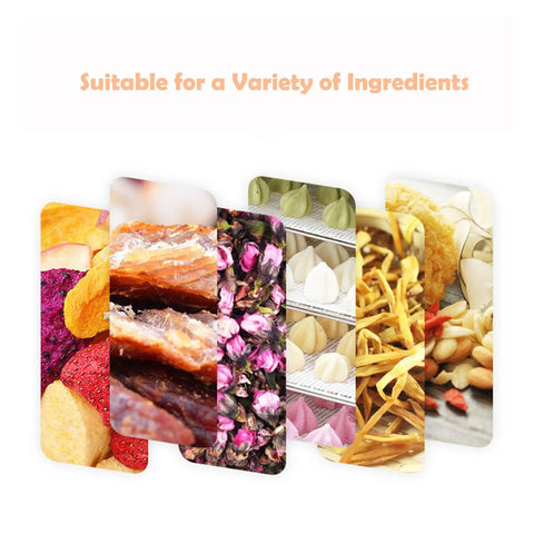 Assorted dried fruits, meats, flowers, candies, and nuts illustrating the 80 Layer Food Dehydrator Dryer Machine for Fruits Vegetables Meat Fish Herbs Nuts and More 6000W 220V Next Level Heavy Duty Kitchen Drying System with Even Heat for Quick Preservation in use.