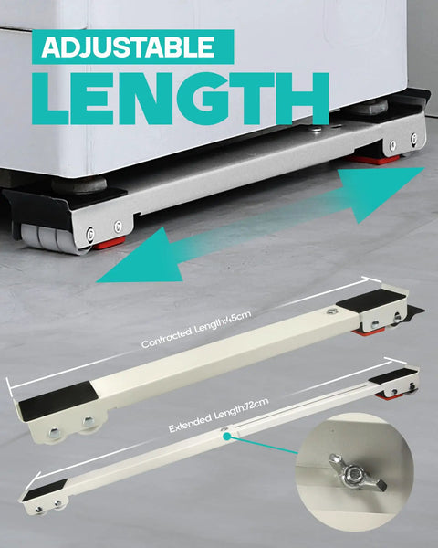 Adjustable base for Heavy Duty Appliance Rollers For Moving Washer And Dryer Expandable Furniture Dolly Trolley, 45-72 cm length.