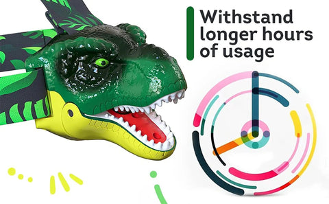 Dinosaur Roaring Headlamps For Kids With LED Light Fun Camping Flashlight featuring dinosaur head design and adjustable strap
