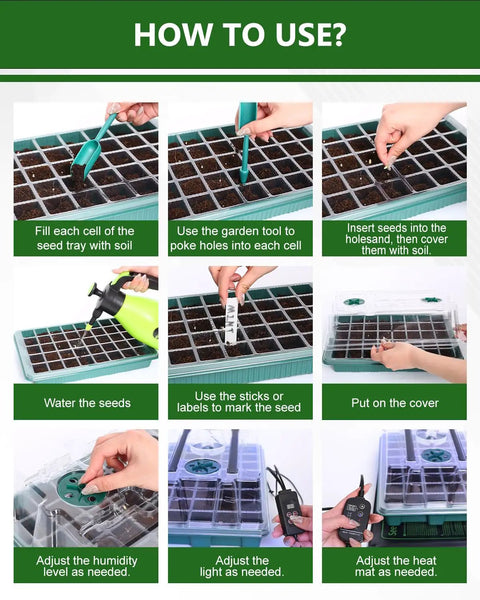 No Fuss 40 Cell Seed Starter Kit With Grow Light And Graphene Heating Mat For Faster Germination, Reusable Seed Tray System With 4.7 Inch Humidity Domes, Indoor Garden Germination Station