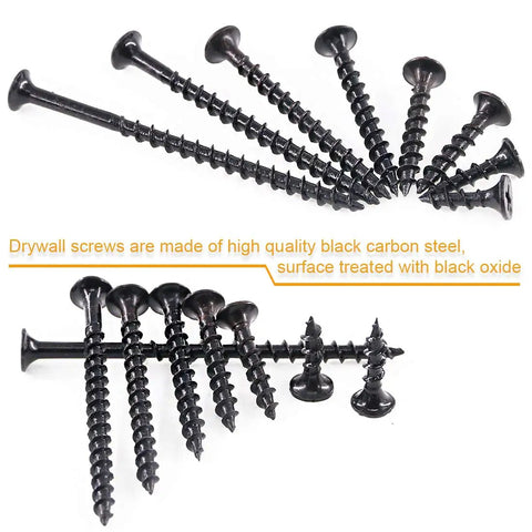 Massive 390 Piece No 7 Coarse Thread Drywall Screws Set With Phillips Drive Black Oxide Finish Bugle Head available sizes shown