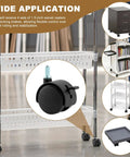 Four Pack 1.5 Inch Swivel Caster Wheels With Locking Brakes And 6.25 Millimeter Straight Stem shown on a plastic cart for easy mobility.