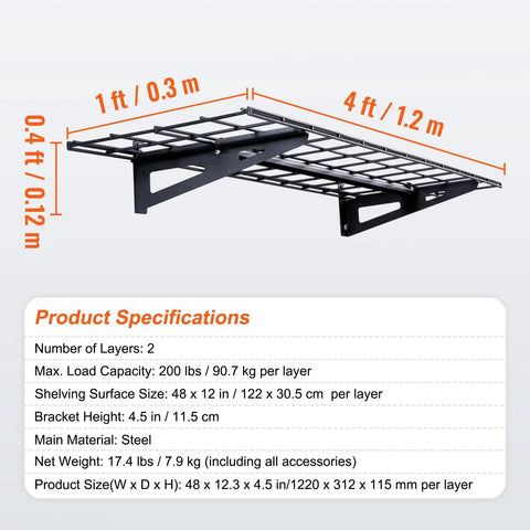 Heavy Duty Wall Mounted Garage Shelving 2 Pack Black Steel Floating Storage Racks For Workspaces Sheds And Garages Tough As Nails 400 Lb Capacity Real Deal Tool Organizer
