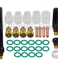 Stubby Gas Lens And Collet Bodies Kit For 17 And 26 Series TIG Torches With Glass Cups And Quartz Nozzles Pro Grade Sizes 4 Through 12