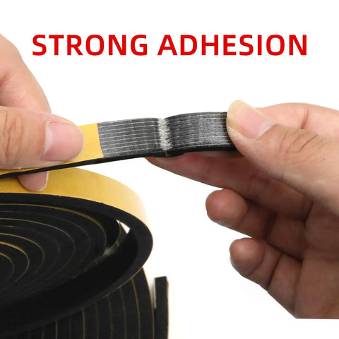 Top Shelf No Sweat Self Adhesive Foam Seal Strips For Windows And Doors, showing strong adhesion of flexible tape roll.