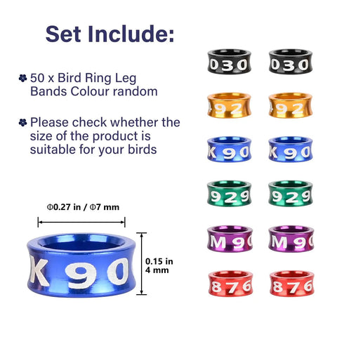 Dope Multicolor Aluminum Bird Leg Rings Pack For Training And Identification, Lightweight Yet Durable Bird Bands dimension view.