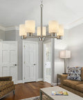 Five Light Bathroom Vanity Light Fixture Over Mirror In Brushed Nickel With E26 Base Modern Sconce For Bedroom And Living Room 110 Volt 60 Watt Max Bulbs Not Included, shown in a living room setting.
