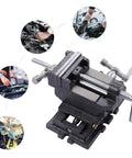 3 Inch Drill Press X Y Compound Vise With Dead Nuts Precision Heavy Duty Cross Slide Clamping Tool Featuring Bi Directional Movement For Milling Machines, close-up view of the vise.