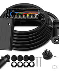 Heavy Duty 8 Foot 7 Way Trailer Plug With Junction Box And Detachable 7 Pin Wiring Harness Featuring Color Coded Cords for easy RV setup.