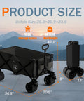 Foldable Wagon With Silent All Terrain Wheels And Brakes, Heavy Duty Beach Cart For Camping Garden Shopping And Sports, Large Collapsible Wagon With Cup Holders, Easy Open And Close Black