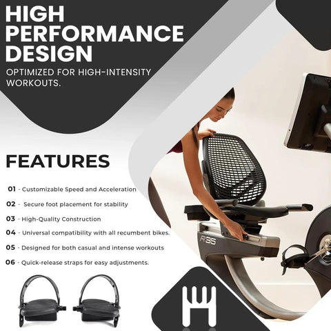 Right Foot Pedal Set For Indoor Bicycles Gray With Toe Clips Cage And Adjustable Strap shown on stationary bike