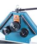 Front view of Variable Speed Ring Roll Bender for 2 Inch Tubing and 1.5 Inch Schedule 40 Pipe with ratchet top shaft and industrial transmission.