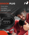 Mechanic gives thumbs up next to precision sensor plug with features listed: precision interface, easy installation, stable signal transmission.