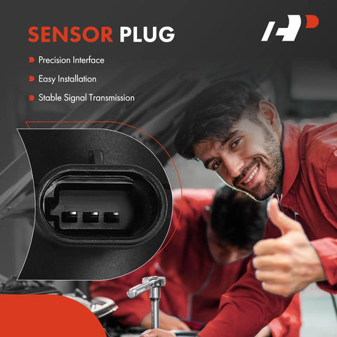 Mechanic gives thumbs up next to precision sensor plug with features listed: precision interface, easy installation, stable signal transmission.