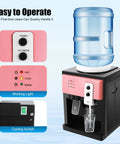 Top Loading Water Dispenser With 3 Temperature Settings, Countertop Electric Hot And Cold Water Cooler in pink with controls visible