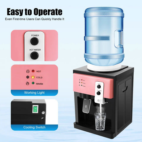 Compact 5 Gallon Countertop Water Dispenser With Hot Cold And Room Temperature Settings 500W Heating And 75W Cooling Perfect