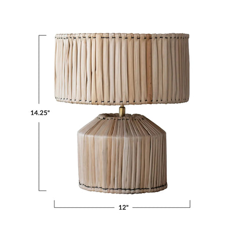 Hand Woven Banana Leaf Table Lamp With Natural Banana Fiber Shade And Iron Base Brings Warm Natural Texture To Any Neutral Decor Perfect On Nightstands Dressers Or Side Tables Measures 14.25 Inches High And 12 Inches Diameter Uses One 40 Watt Bulb