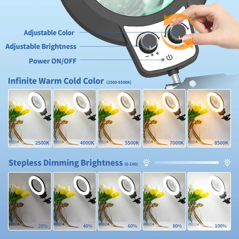 Close-up of adjustable controls on Ultra Long Magnifying Glass With Light And Clamp 35.5 Inch Reach Swing Arm for crafts use.
