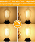 Dimmable Vintage LED Edison Bulbs 8W Filament, 100W Equivalent, four brightness levels, 1200 Lumens, ST58 ST19 Clear Glass, 3000K