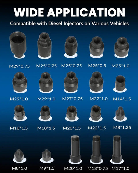 Diesel Injector Puller Tool Kit With Pneumatic Impact Air Tool adapters for Bosch Cummins Siemens Denso engines