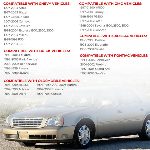 Gas Cap Replacement For Chevy GMC Cadillac Silverado Sierra Express Savana S10 Sonoma Blazer Jimmy Astro Safari Malibu Cavalier Camaro DeVille Eldorado Seville GT261 19207873 photo with compatibility list.