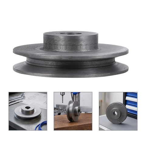 Solid Cast Iron Single Groove V Belt Pulley With 100mm Od And 19mm Shaft for industrial use, showing side and top views.