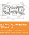 2 Pack Dryer Heating Element Replacement 5300W 240V Fits Most Dryers Replaces DC47-00019A showing heating coil and dimensions