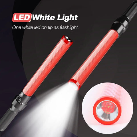 Close-up of 4 Pack 16 Inch LED Traffic Batons With White Tip Light, High Visibility Safety Wands, 3 Flashing Modes visible.