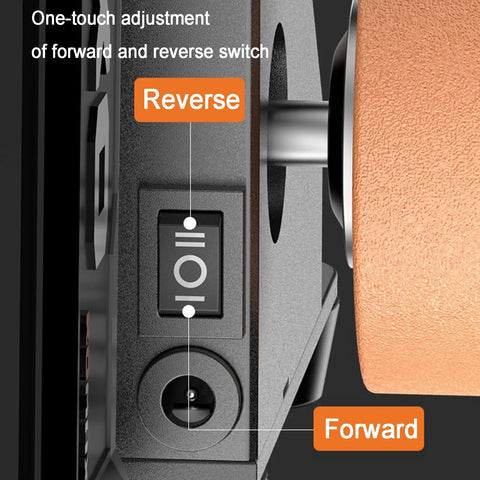 Heavy Hustle Desktop Belt Sander And Compact Electric Polisher With Clear Lcd Panel switch for forward and reverse adjustment.