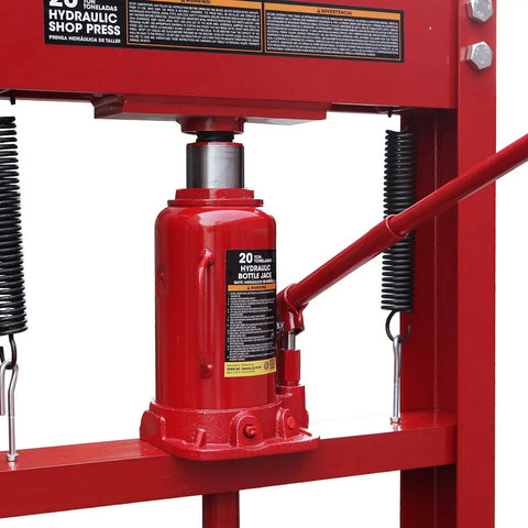 Close-up of the hydraulic bottle jack on the Heavy Duty 20 Ton H Frame Hydraulic Shop Press Shop Dog.