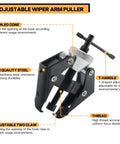 Heavy Duty Wiper Arm Removal Tool Kit For Cars Trucks SUVs And RVs Universal Carbon Steel Arm Bearing Remover Puller Set with Battery Terminal Puller, showing adjustable wiper arm puller with knurled cone and high-quality steel construction.