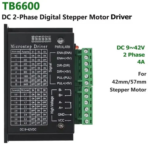 TB6600 DC 2-phase digital stepper motor driver, 9-42V, 4A, for 42mm/57mm stepper motor