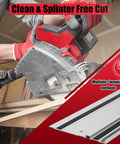 Craftsman using the 55 Inch Slick Aluminum Track Saw Guide Rail for precise, clean cuts on wood with minimal splintering.