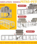 Combination series PET85+PET88 Spacious Wooden Chicken Coop With Run And Four Nesting Boxes For Backyard Farms, elevated hen house