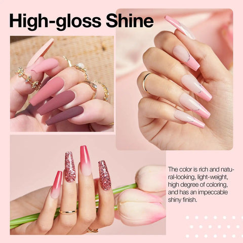 Dip Powder Nail Kit Starter With 20 Colors Including Clear Nude Pink Brown Glitter All Season Acrylic Dipping Powder on nails
