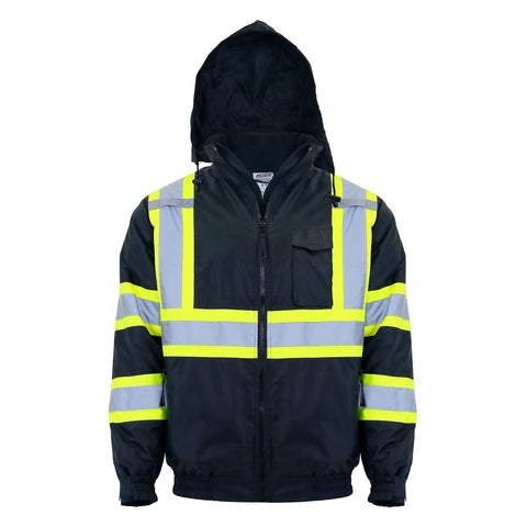 High Visibility Reflective Bomber Jacket With X-Back Design Waterproof Insulated Workwear Durable ANSI ISEA 107 Class 3 Type R CSA Z96 15