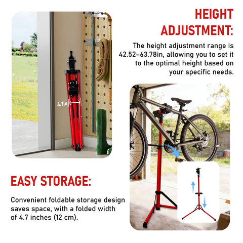 Upgraded Bike Repair Stand Pro Grade Heavy Duty Home Shop Tool Supports Up To 110 Lbs With Ultra Durable Aluminum Frame stored folded