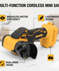 Handheld Brushless 3 Inch Cordless Mini Circular Saw And Angle Grinder With Slick Dual Mode Swap And Adjustable Depth