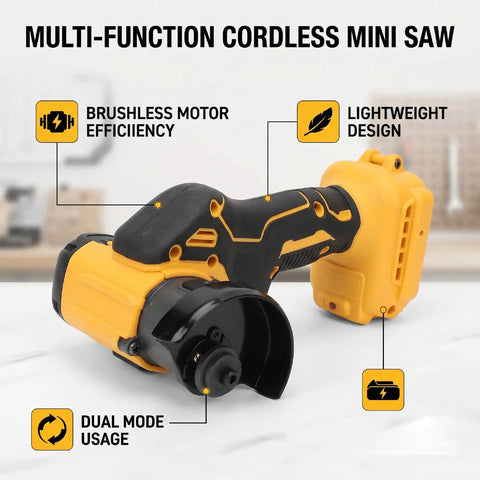 Badass Cordless Mini Circular Saw With Brushless Motor Spins At 12000 RPM And 3 Adjustable Speeds With Dual Mode Capability To Flip Into An Angle Grinder For Cutting Wood Metal Tile Plastic Works With Dcb 18v Batteries, showing brushless motor and lightweight design.