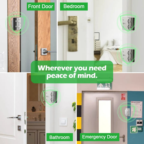 Heavy Duty Home Security Door Lock With Non Spring Flip Design For Easy Access Beefed Up Kick Proof Construction And Withstands 1200 Lbs Of Force Childproof Door Reinforcement For Inward Swinging Doors Silver 1 Pack installed on various doors.